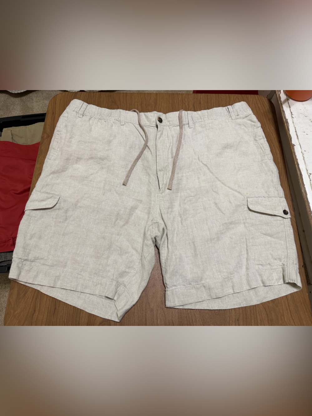 Caribbean Men's big and tall Natural 100% Linen Drawstring Shorts new 9” inseam
